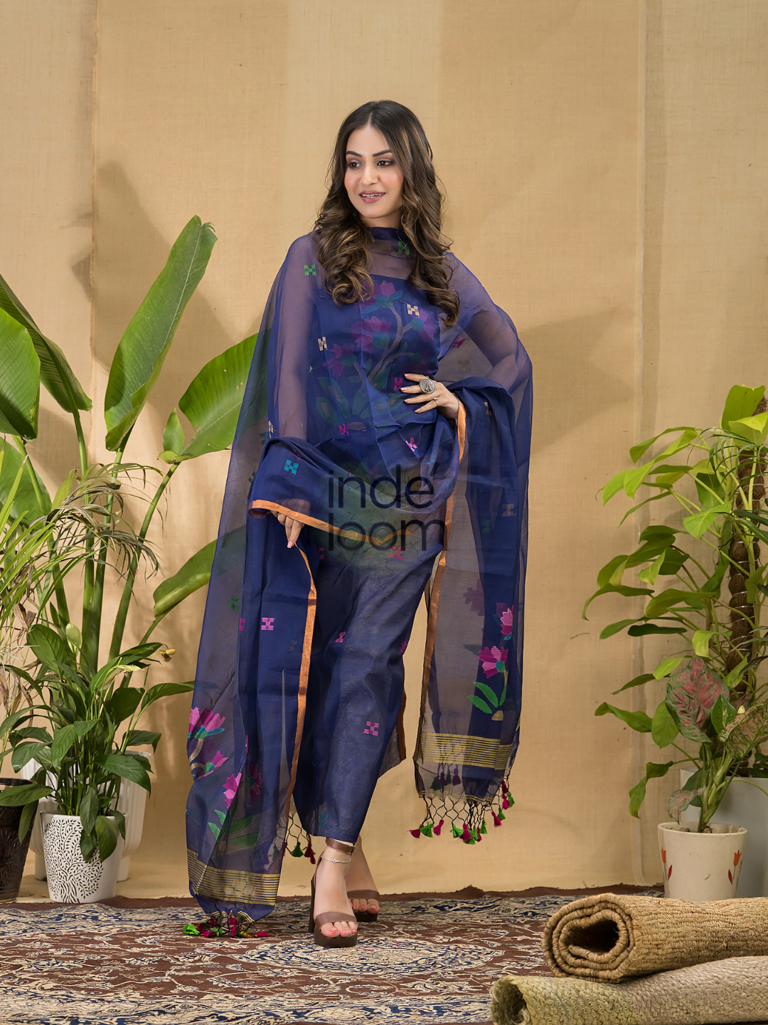 Classic Blue Jamdani 2-Piece Set Kurti & Dupatta (UNSTITCHED) -780
