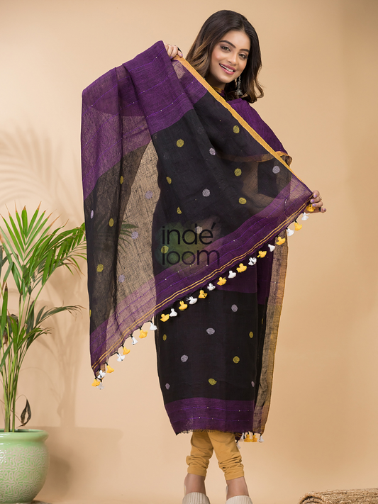 Deep Purple | Handloom Jamdani Linen Unstitched 2-Piece Kurti
