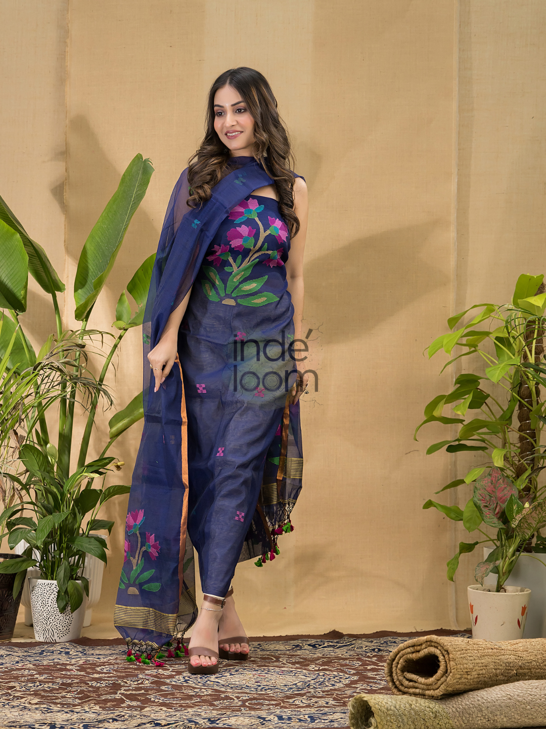 Classic Blue Jamdani 2-Piece Set Kurti & Dupatta (UNSTITCHED) -780