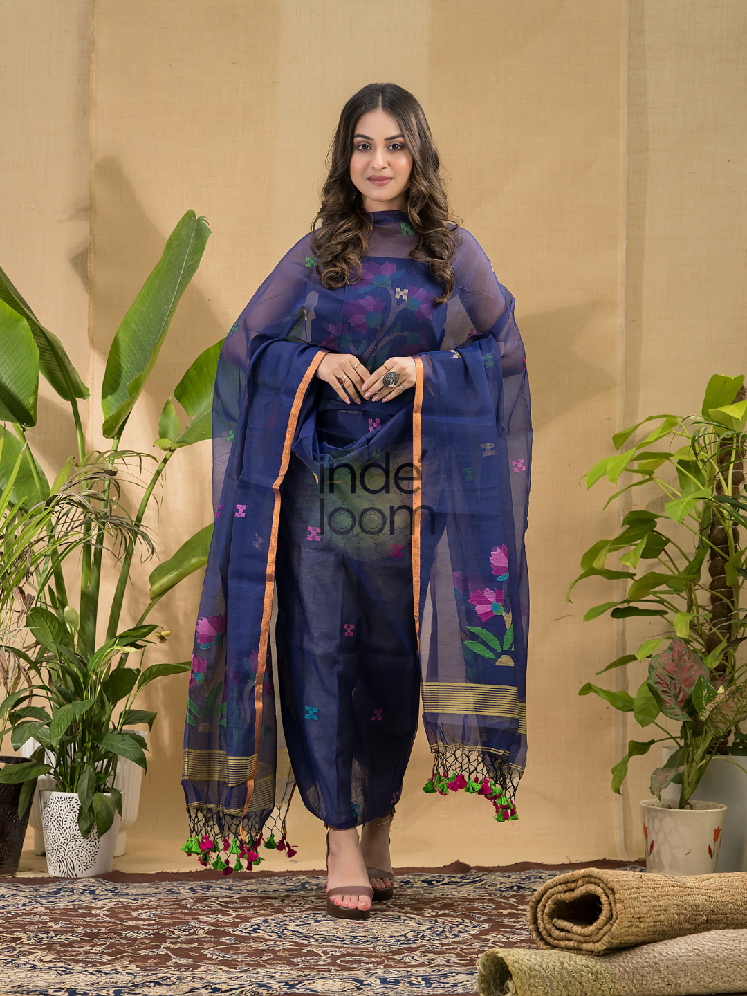 Classic Blue Jamdani 2-Piece Set Kurti & Dupatta (UNSTITCHED) -780
