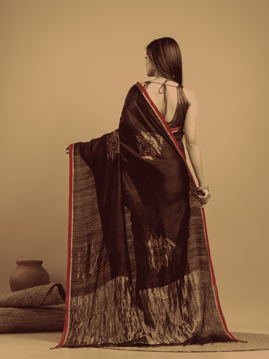 Matka Silk Jamdani Saree With Wine Red - 040