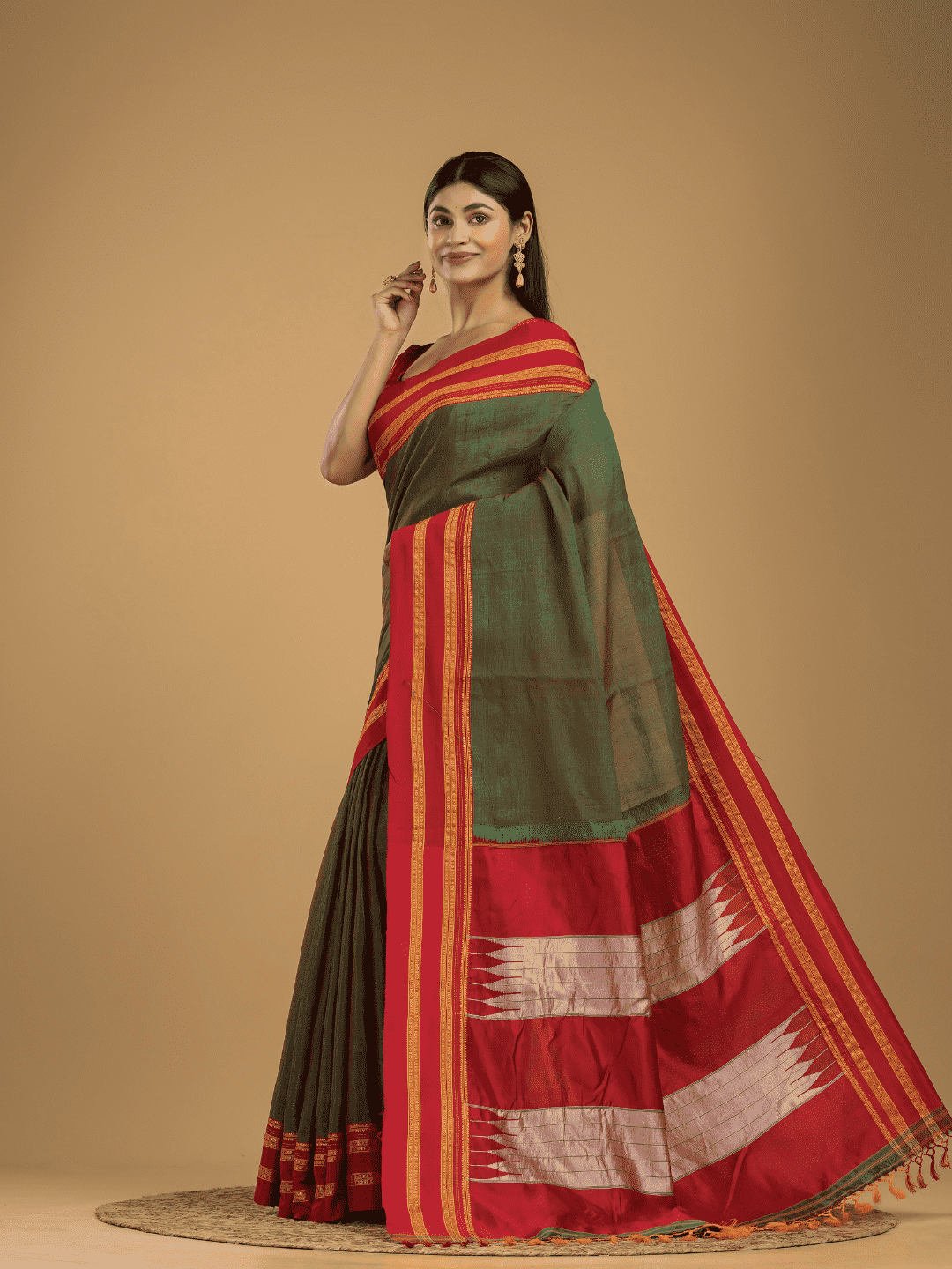 Pure Ilkal Saree With Pine Green - 050
