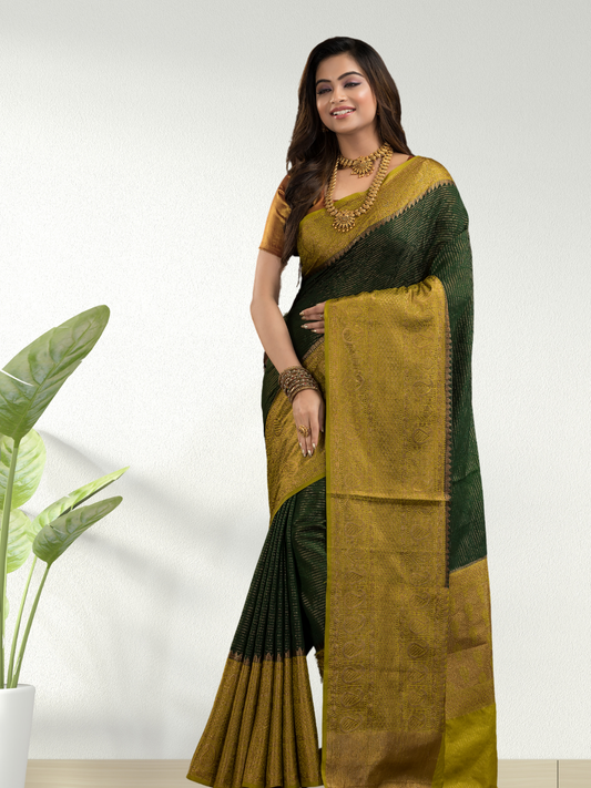 Dark Green Cotton Silk Saree - 013