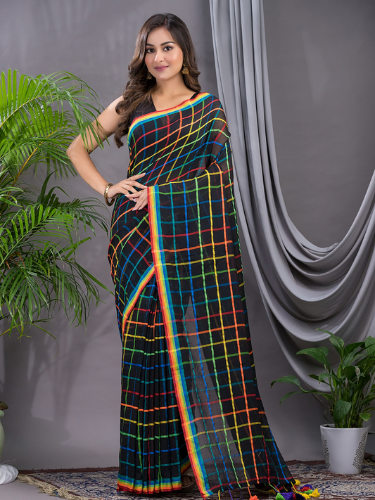 Handloom Khadi Cotton Saree With Rich Black - 004