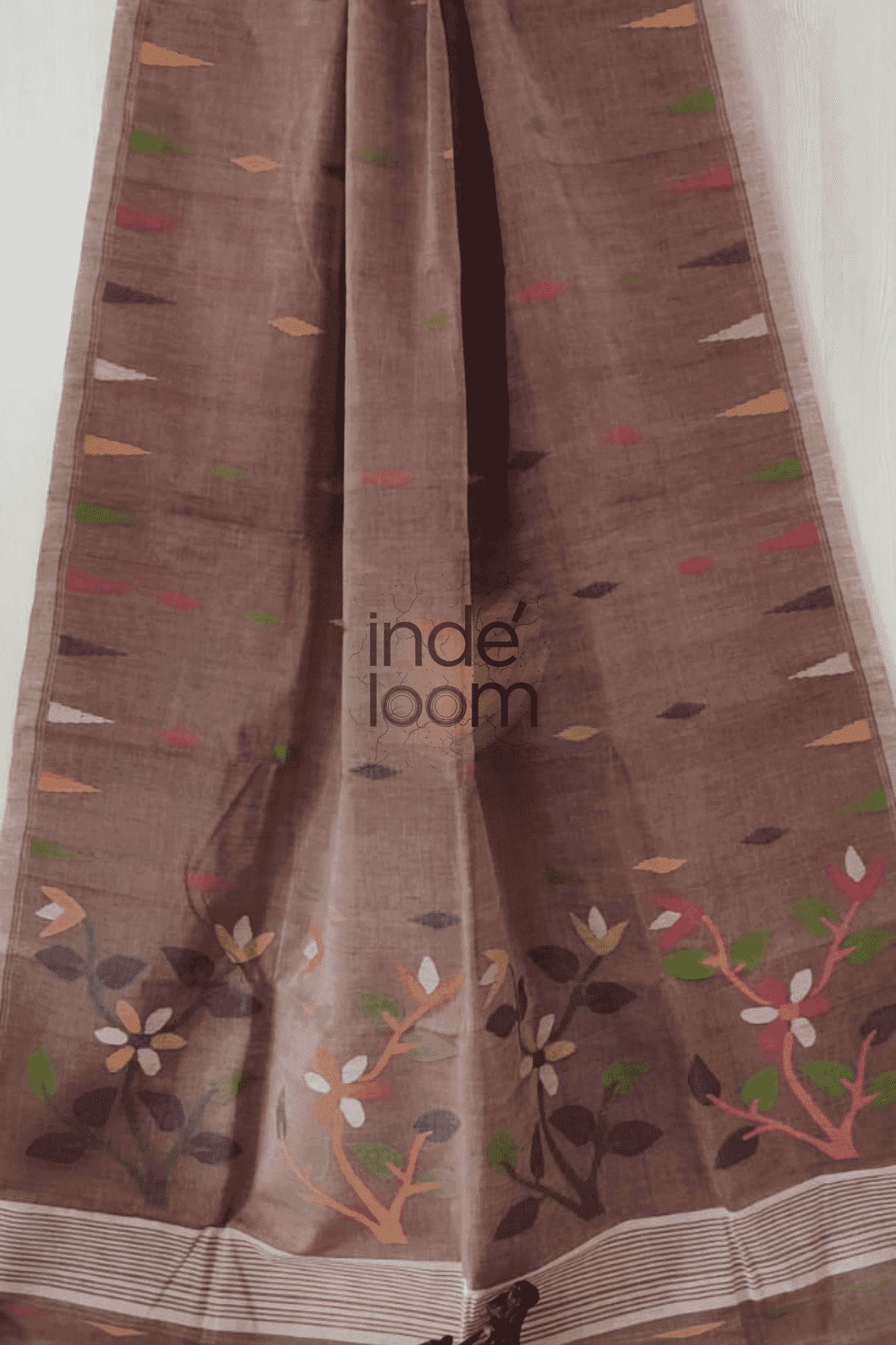 Floral Shaded Purple Bengal Pure Cotton Jamdani Saree-015 - indeloom