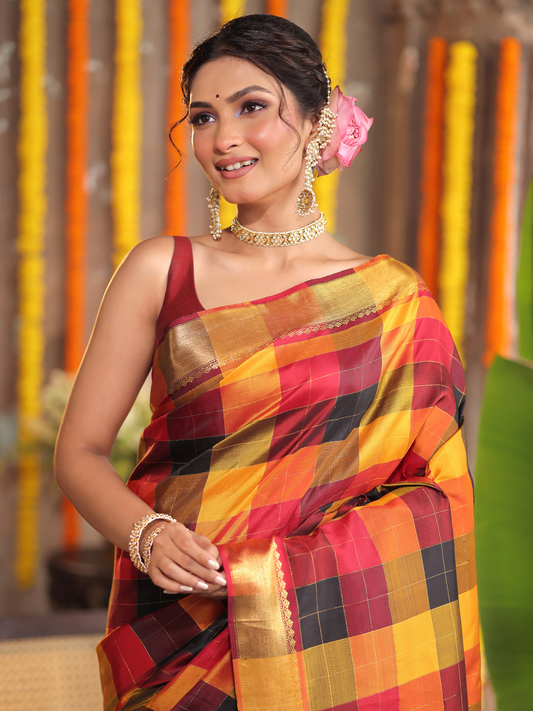 Kanakavalli - Ivory radiance drape with golden pallu and temple Zari