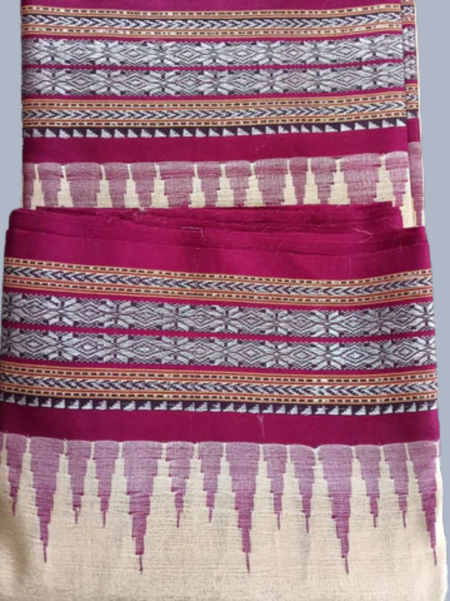 Dark pink Handloom Vidarbha Tussar Silk Saree with Multicolor Contrast Border -086