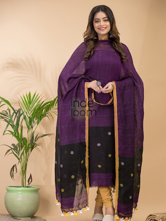 Handwoven Jamdani Linen Unstitched 2-piece Kurti | Royal Purple