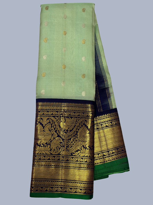 Pure Handwoven Gadwal Silk Saree With Pastel Green - 027