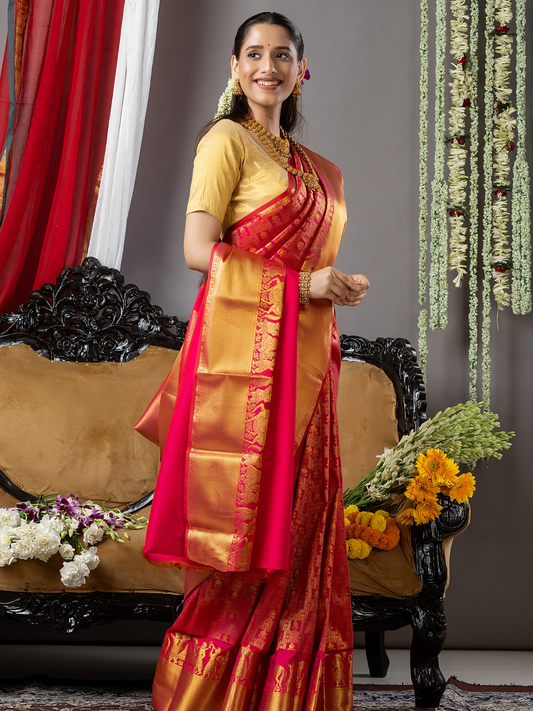 Handloom Kanjivaram Silk Saree | Classic Red