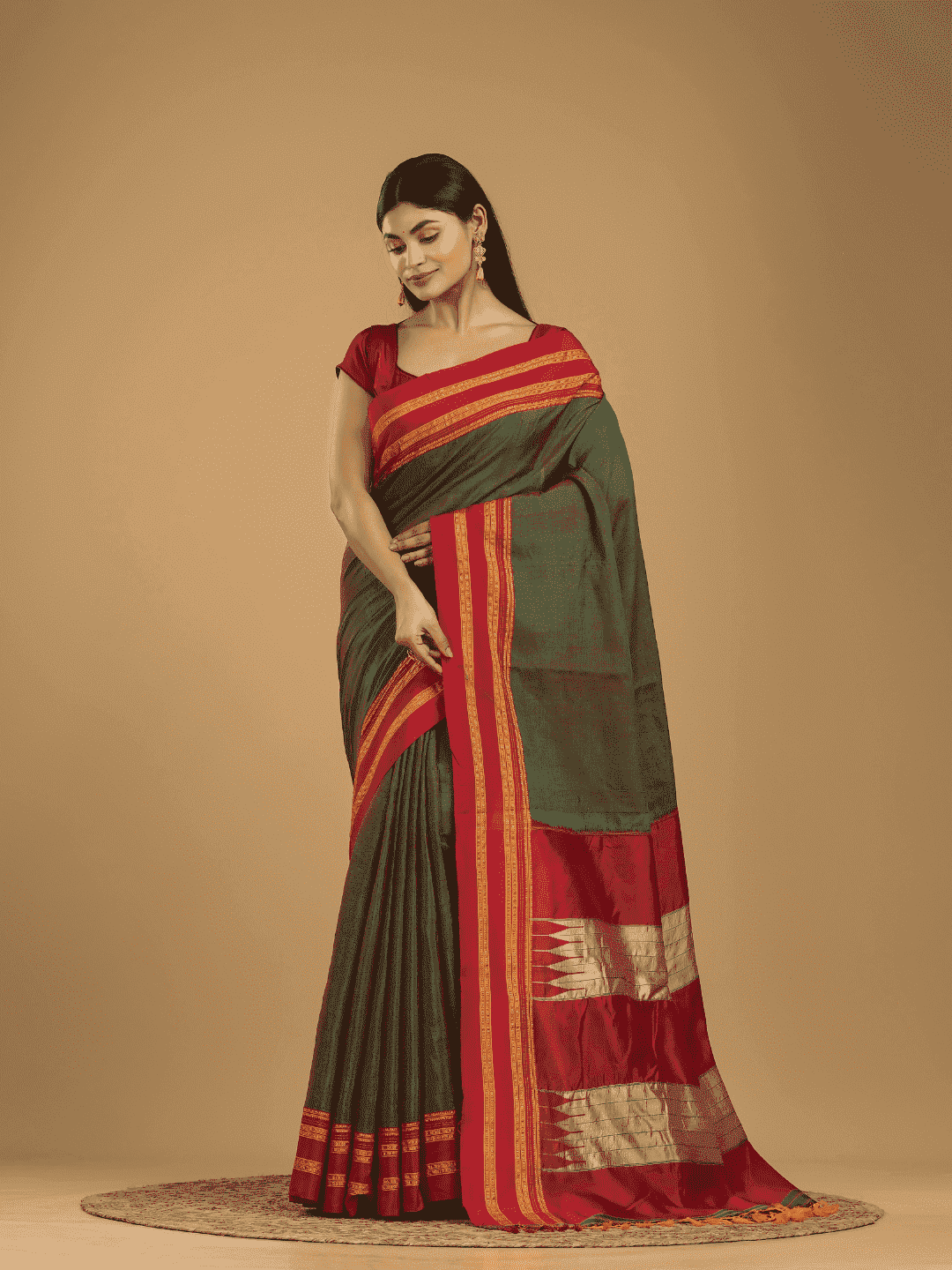 Pure Ilkal Saree With Pine Green - 050