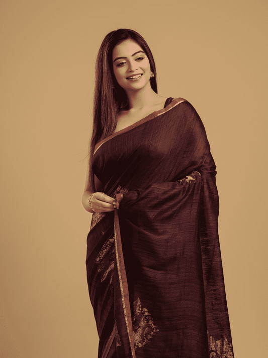 Matka Silk Jamdani Saree With Wine Red - 040