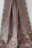 Floral Lava Gray Bengal Pure Cotton Jamdani Saree-016 - indeloom