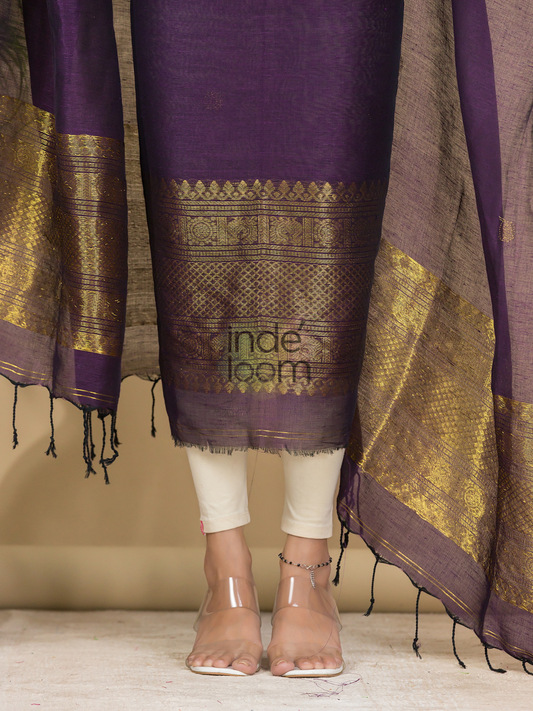 Midnight Plum | Handloom Jamdani Muslin Unstitched 2-Piece Kurti | Classic Design