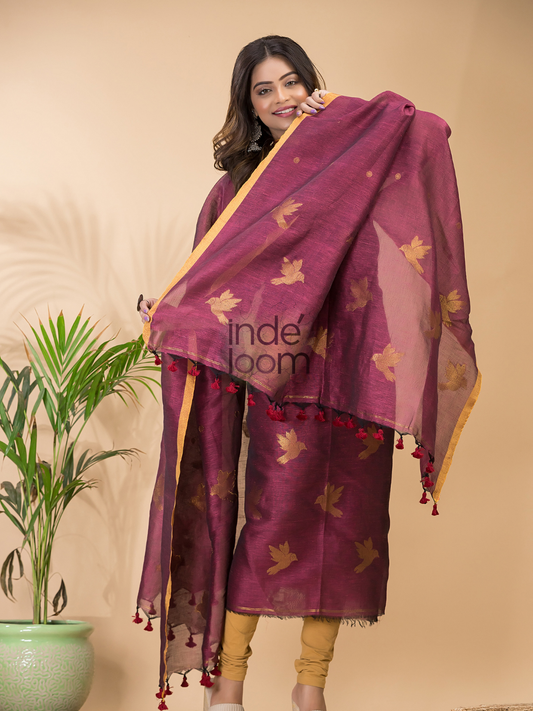 Handwoven Jamdani Silk Cotton Unstitched 2-piece Kurti | Wine Red