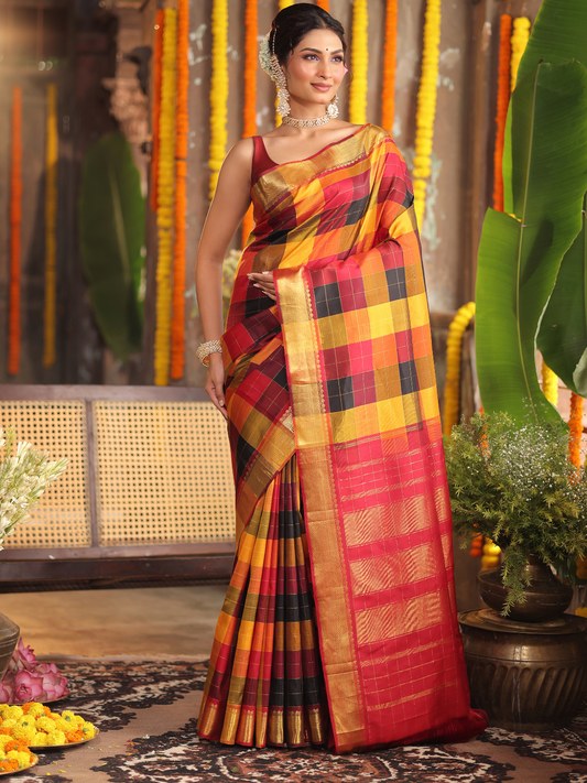 Kanakavalli - Ivory radiance drape with golden pallu and temple Zari