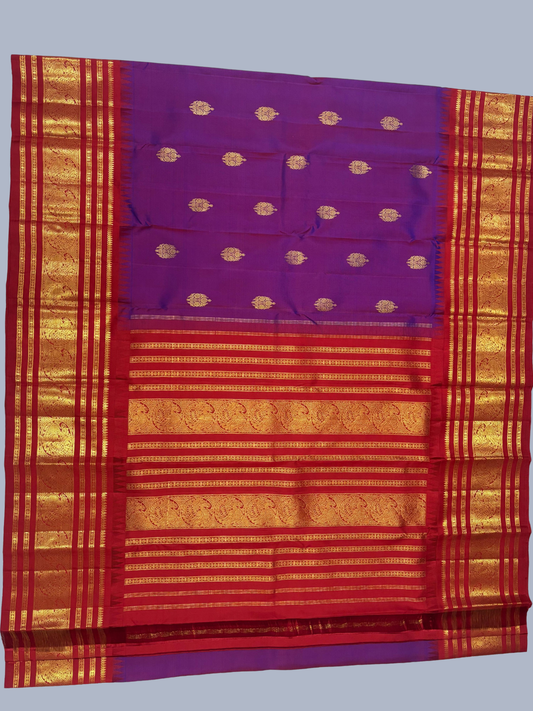 Pure Handwoven Gadwal Silk Saree With Mulberry Purple - 027