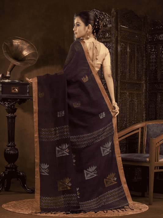 Wine Purple Jamdani Saree - 012