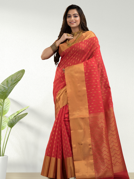 Imperial Red Cotton Silk Saree - 015