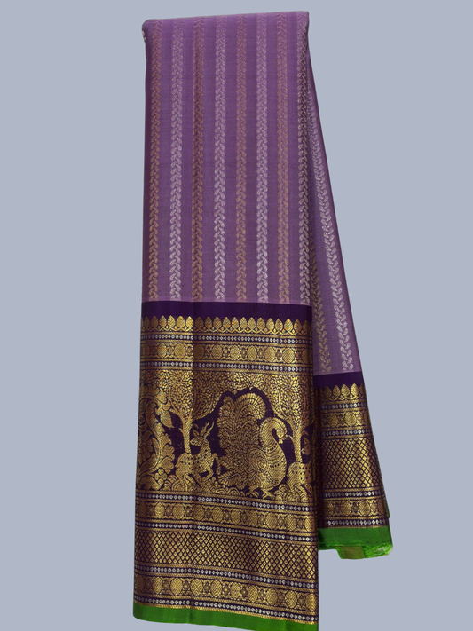 Pure Handwoven Gadwal Silk Saree With Orchid Purple - 028