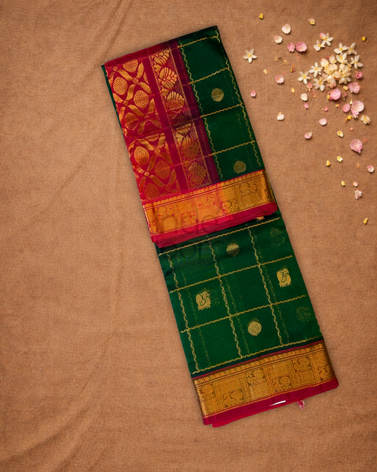 Handloom Korvai Silk Cotton Saree | Bottle Green