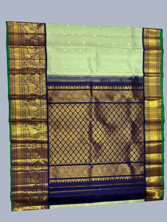 Pure Handwoven Gadwal Silk Saree With Pastel Green - 027