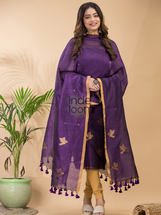 Handwoven Jamdani Cotton Linen Unstitched 2-piece Kurti | Royal Purple