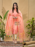 Saffron Orange Jamdani 2-Piece Set Kurti & Dupatta (UNSTITCHED) -767