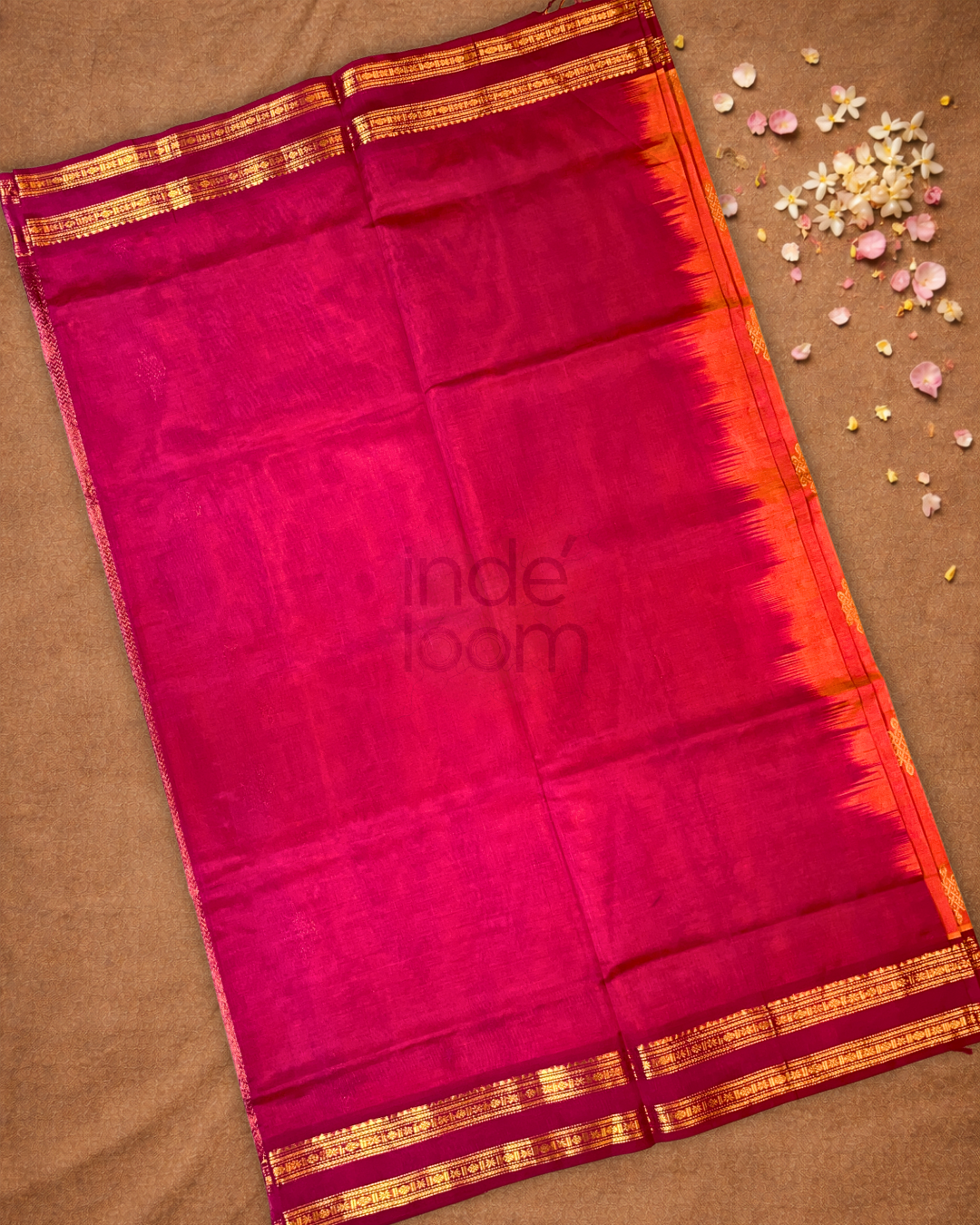 Handloom Korvai Silk Cotton Saree | Classic Red