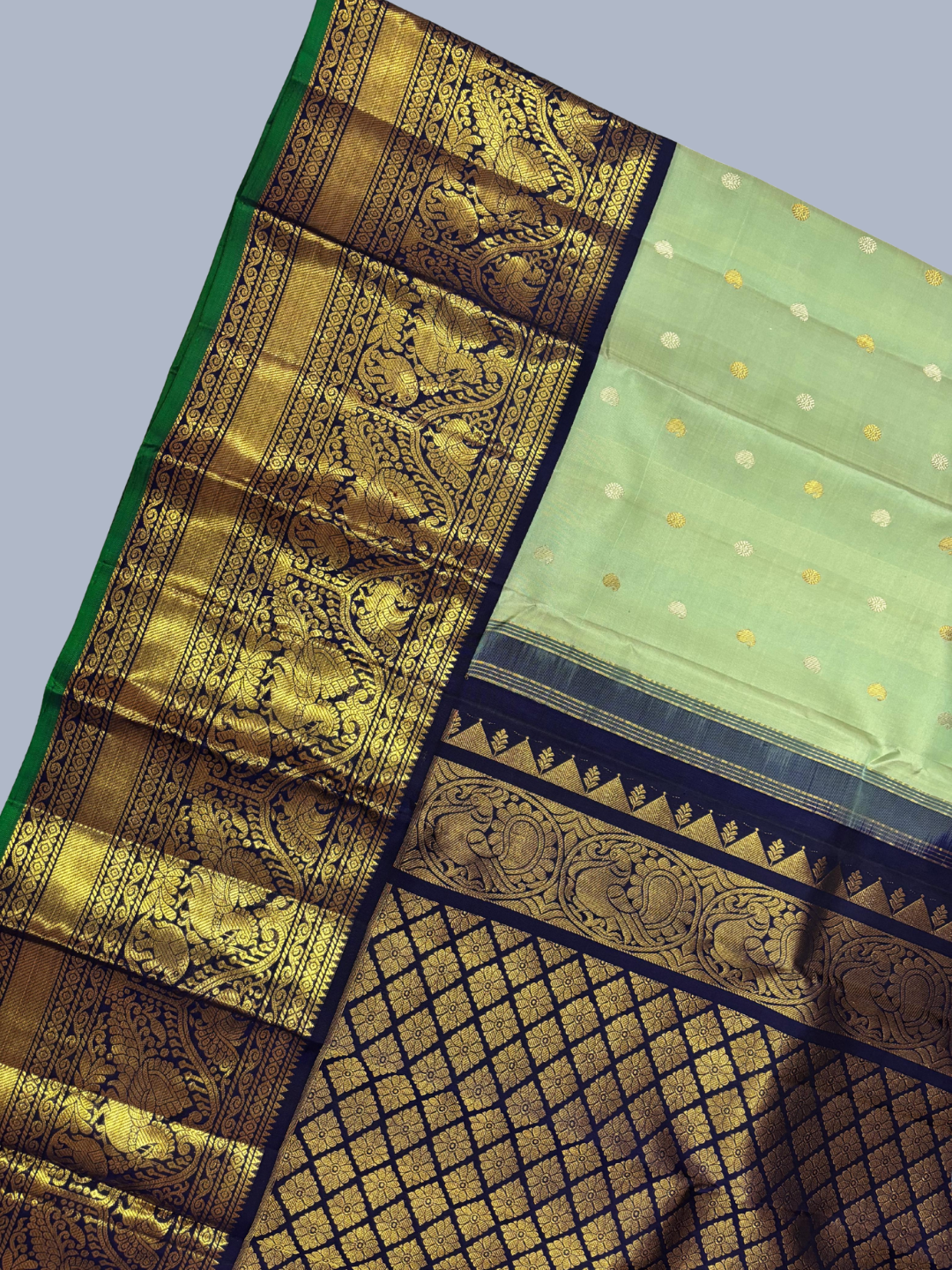 Handwoven Pure Gadwal Silk Saree | Sage Green