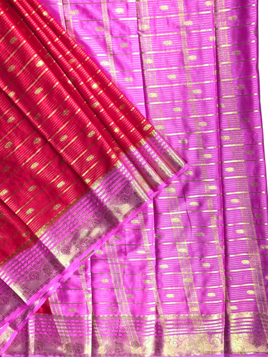 Classic Mysore Semi Silk Saree | Crimson Pink