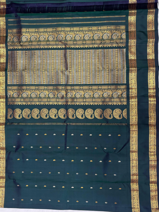 Handwoven Pure Gadwal Silk Saree |Bottle Green