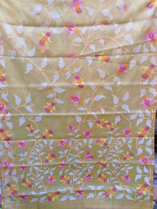 Handwoven Pure Jamdani Cotton Saree | Honey Yellow