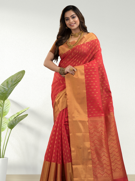 Imperial Red Cotton Silk Saree - 015