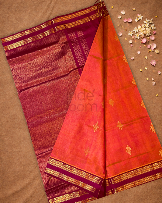 Handloom Korvai Silk Cotton Saree | Classic Red