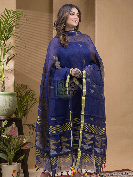Persian Blue | Handloom Jamdani Linen Unstitched 2-Piece Kurti