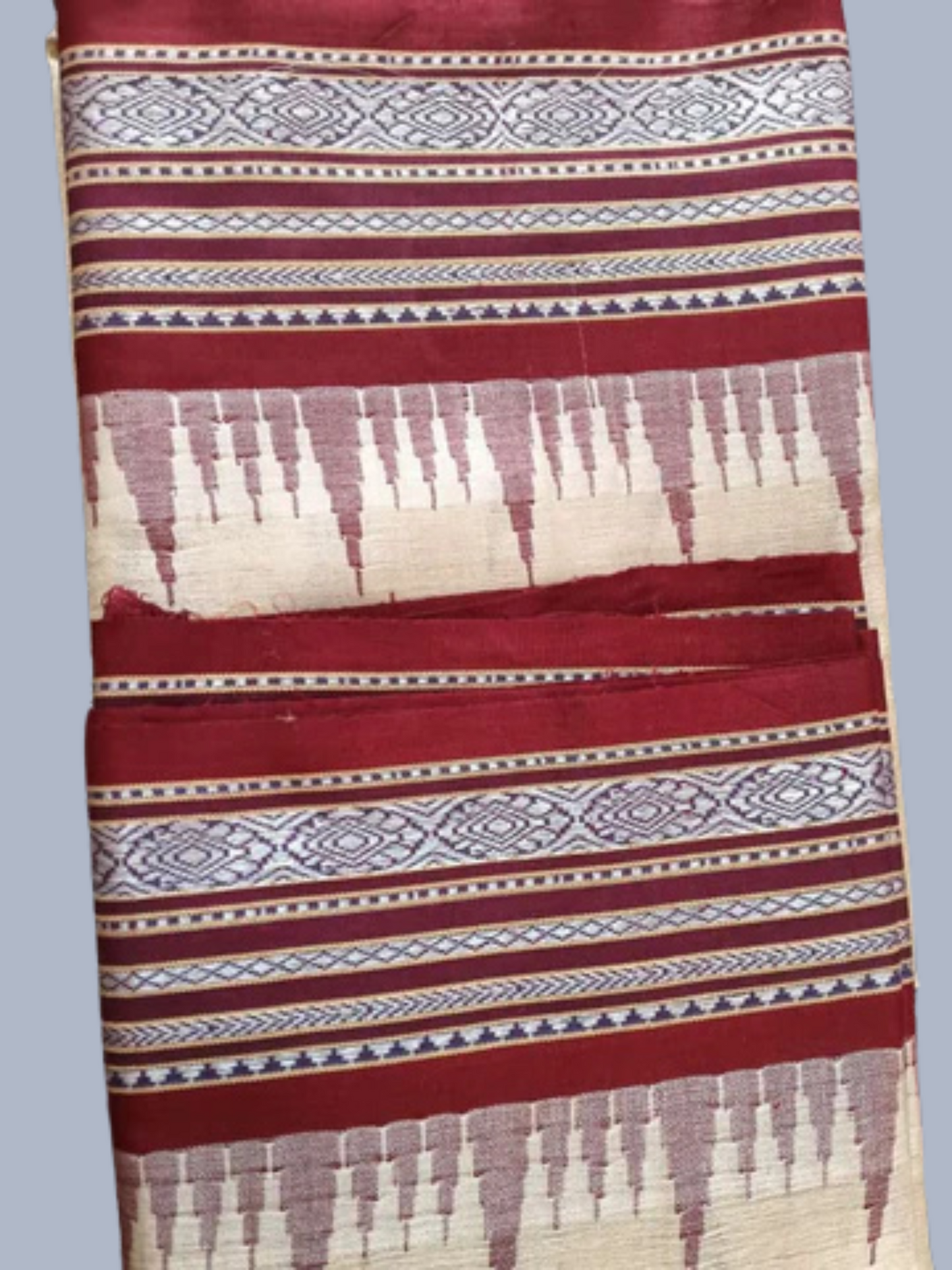 Blood Red Handloom Vidarbha Tussar Silk Saree with Multicolor Contrast Border -078