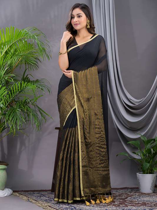 Tissue Silk Saree With True Black - 012