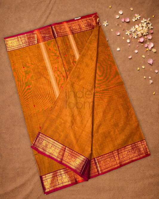 Chettinad Cottton Saree With Brown with gold shade