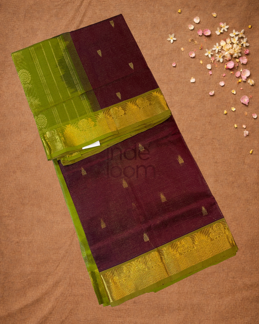 Handloom Korvai Silk Cotton Saree | Wine Red