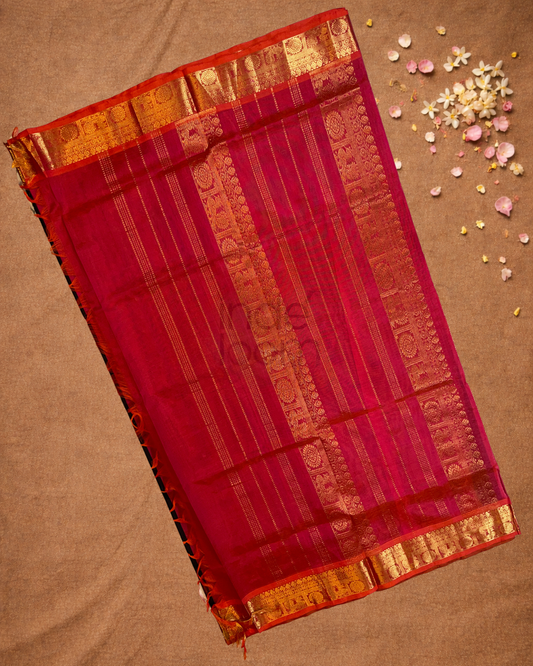 Handloom Korvai Silk Cotton Saree | Midnight Black