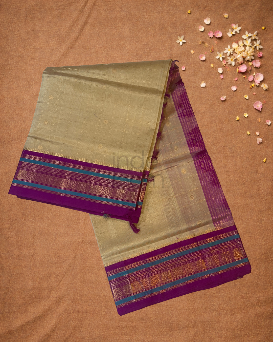 Handloom Korvai Silk Cotton Saree | Tan Brown