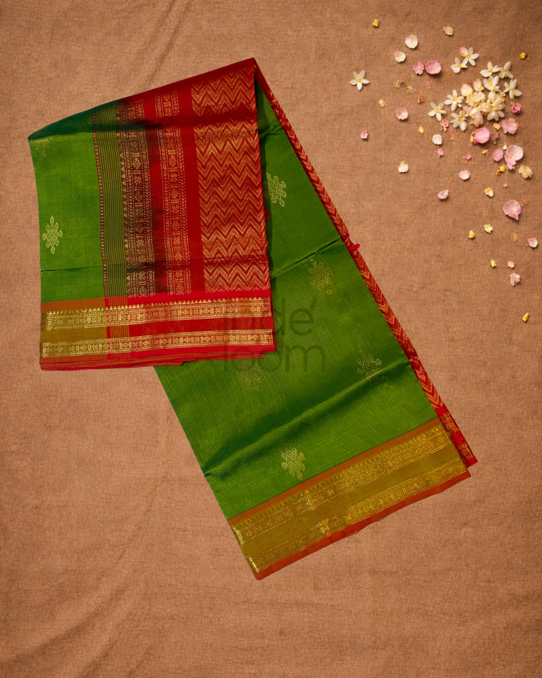 Handloom Korvai Silk Cotton Saree | Lime Green