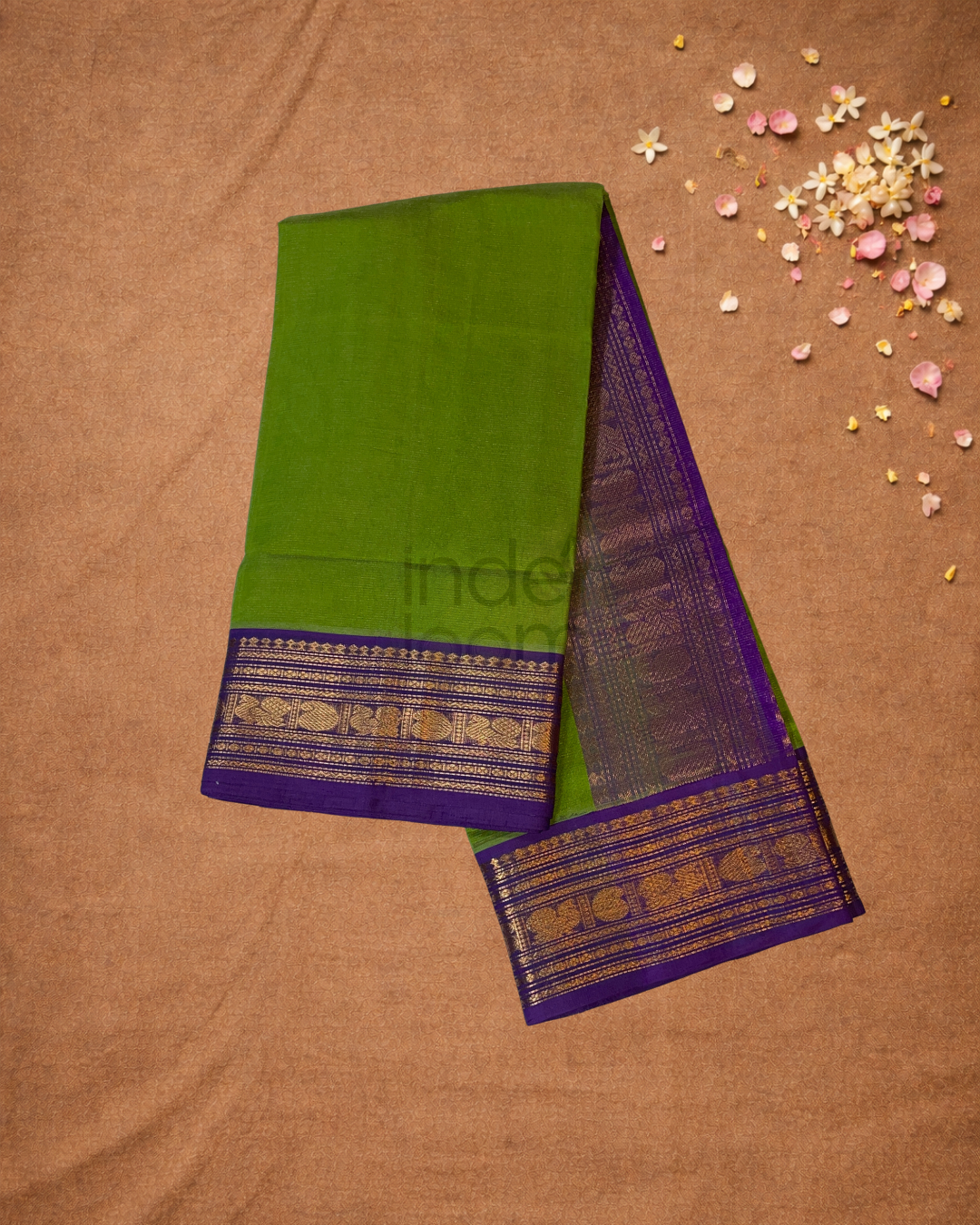 Handloom Korvai Cotton Silk Saree | Lime Green