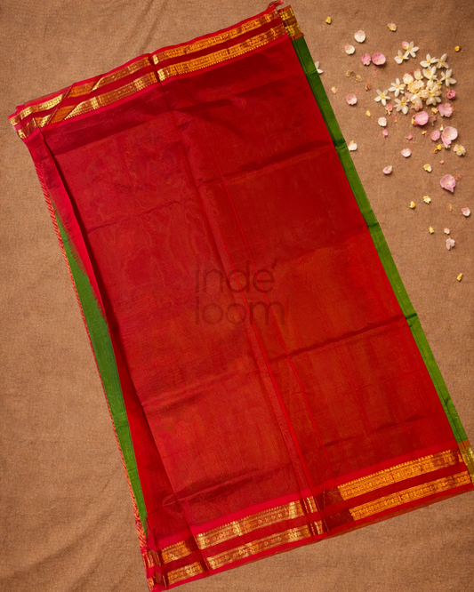 Handloom Korvai Silk Cotton Saree | Lime Green