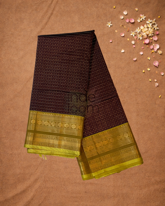 Handloom Korvai Silk Cotton Saree | Walnut Brown