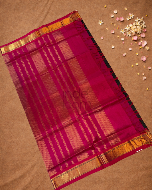 Handloom Korvai Silk Cotton Saree | Midnight Black