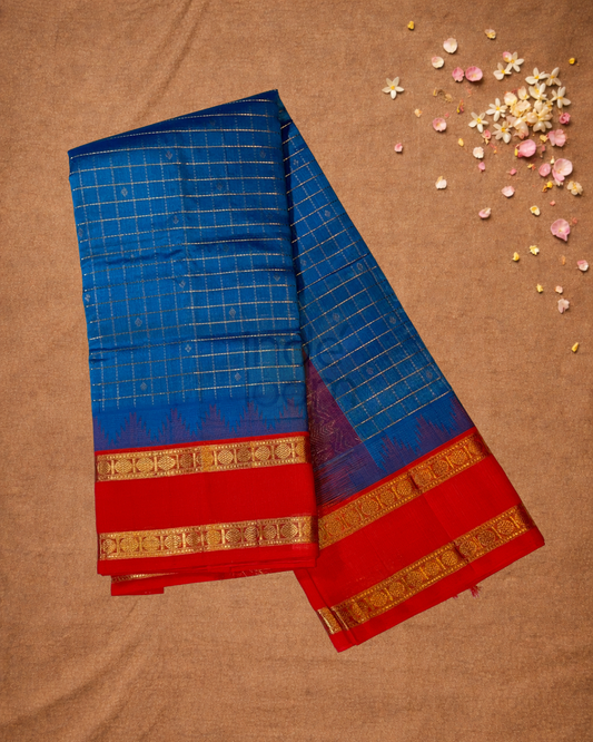 Handloom Korvai Silk Cotton Saree | Royal Blue