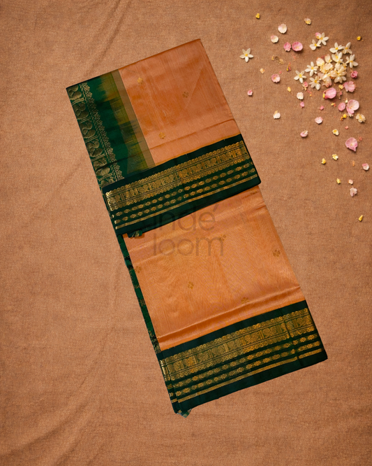 Handloom Korvai Silk Cotton Saree | Copper Orange