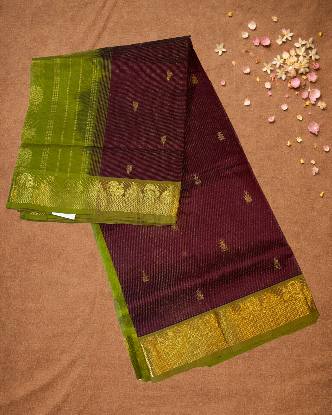 Handloom Korvai Silk Cotton Saree | Wine Red